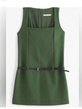 Abercrombie & Fitch Olive Green square neck Mini Dress with Belt